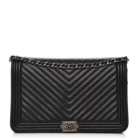 CHANEL Caviar Chevron Quilted Boy Wallet On 